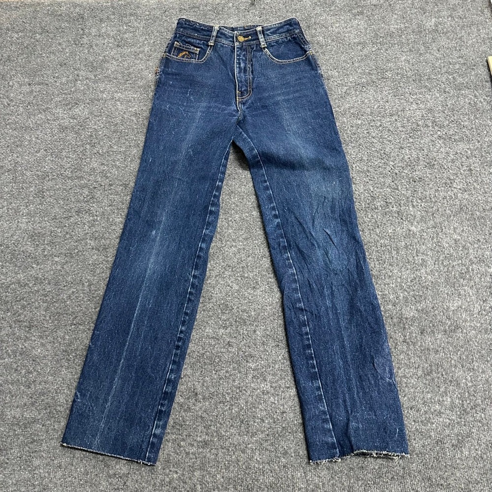 Jordache Jeans Womens Size 28 Dark Wash Blue Straight Leg High Rise Raw Hem 80s